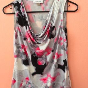Calvin Klein (PM) gray V neck draped blouse